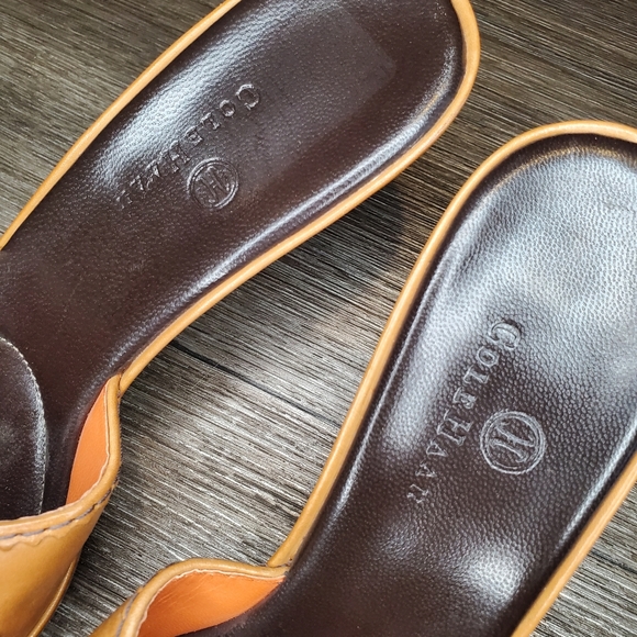 COLE HAAN Brown Leather Opened Toe Heeled Mules with Buckle - Picture 5 of 9